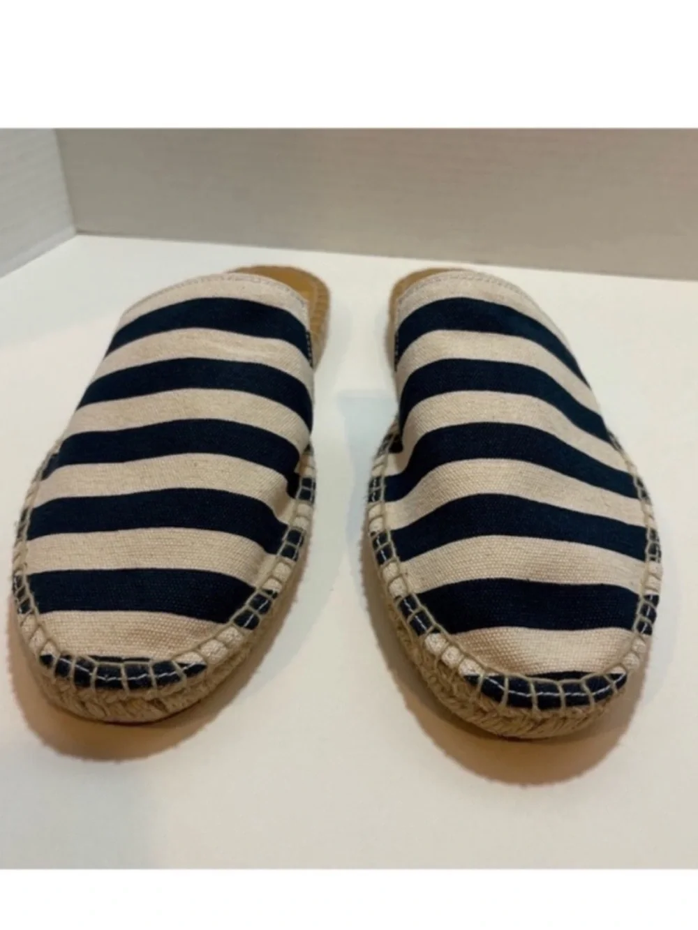 Ubuntu Life Canvas Jute Espadrille Flat Slip On Striped Blue White Womens 9.5